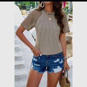 Elegant Beige Lace Sleeve Top